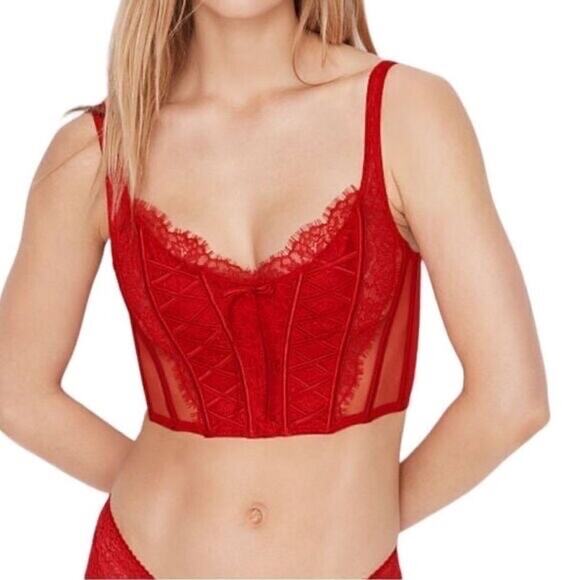 VICTORIA'S SECRET nwt large Dream Angels Unlined Red Lace-Up Corset crop Top - Picture 1 of 10